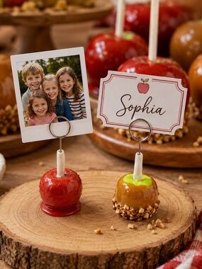 Candy Apple & Caramel Apple Photo Holder, Place Card Holder, Food Label Handmade